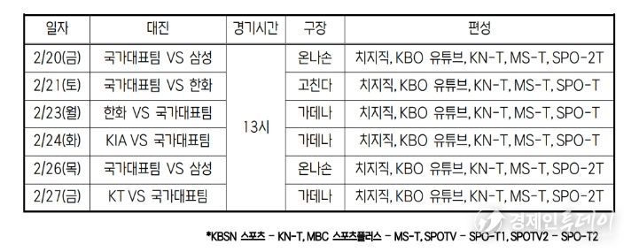 국가대표팀 평가전 일정